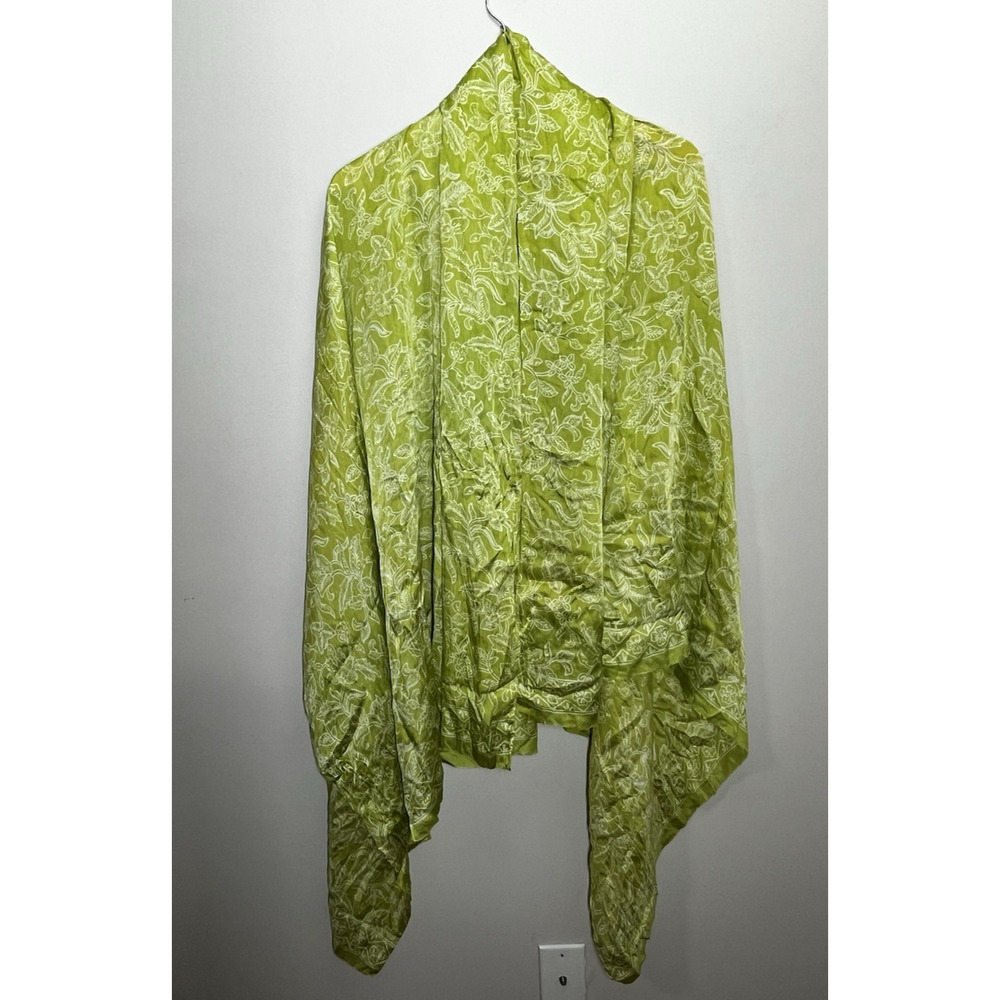 Large Silk Floral Scarf Wrap Shawl Green Floral Lightweight